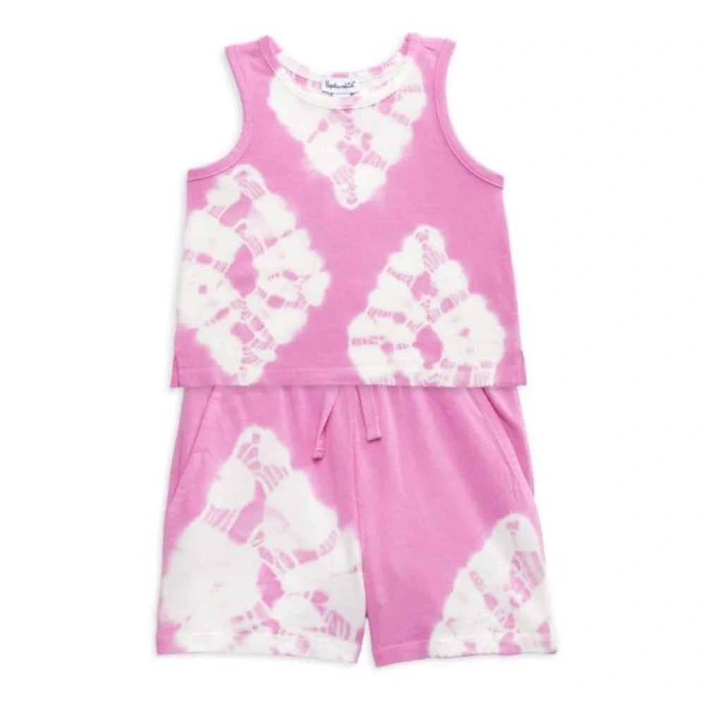 Girls Pink Tie-Dye Tank & Shorts Matching Set